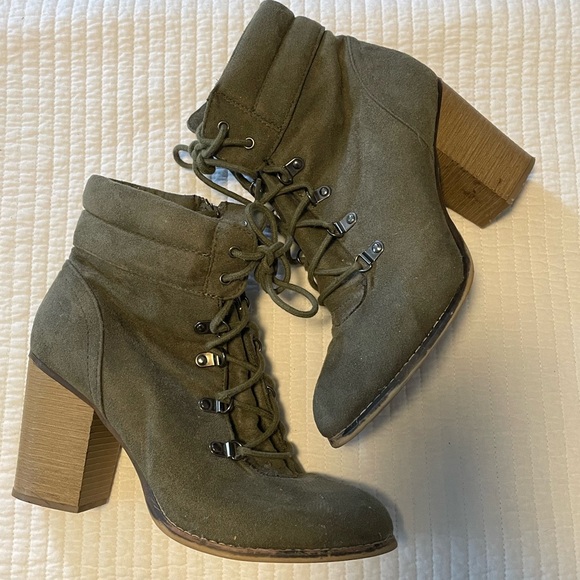 Suede Laced Heeled Booties - Picture 1 of 4